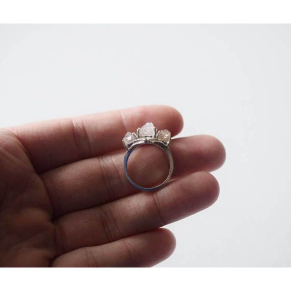 Raw Diamond Engagement Ring Unique Gemstone Sterling Silver Size 4 5 6 7… - Picture 9 of 10